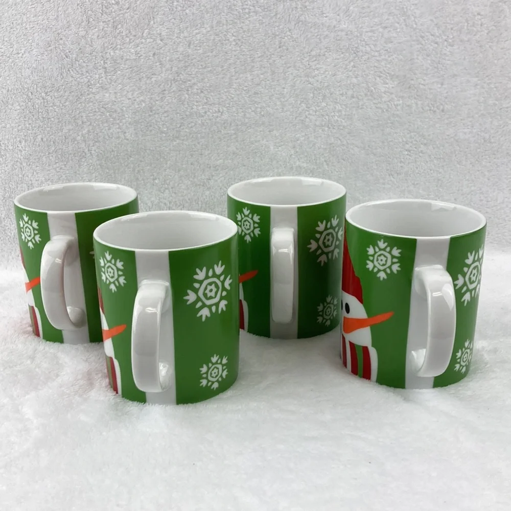 Crate & Barrel Festive Snowman Mugs Set of 4 Christmas